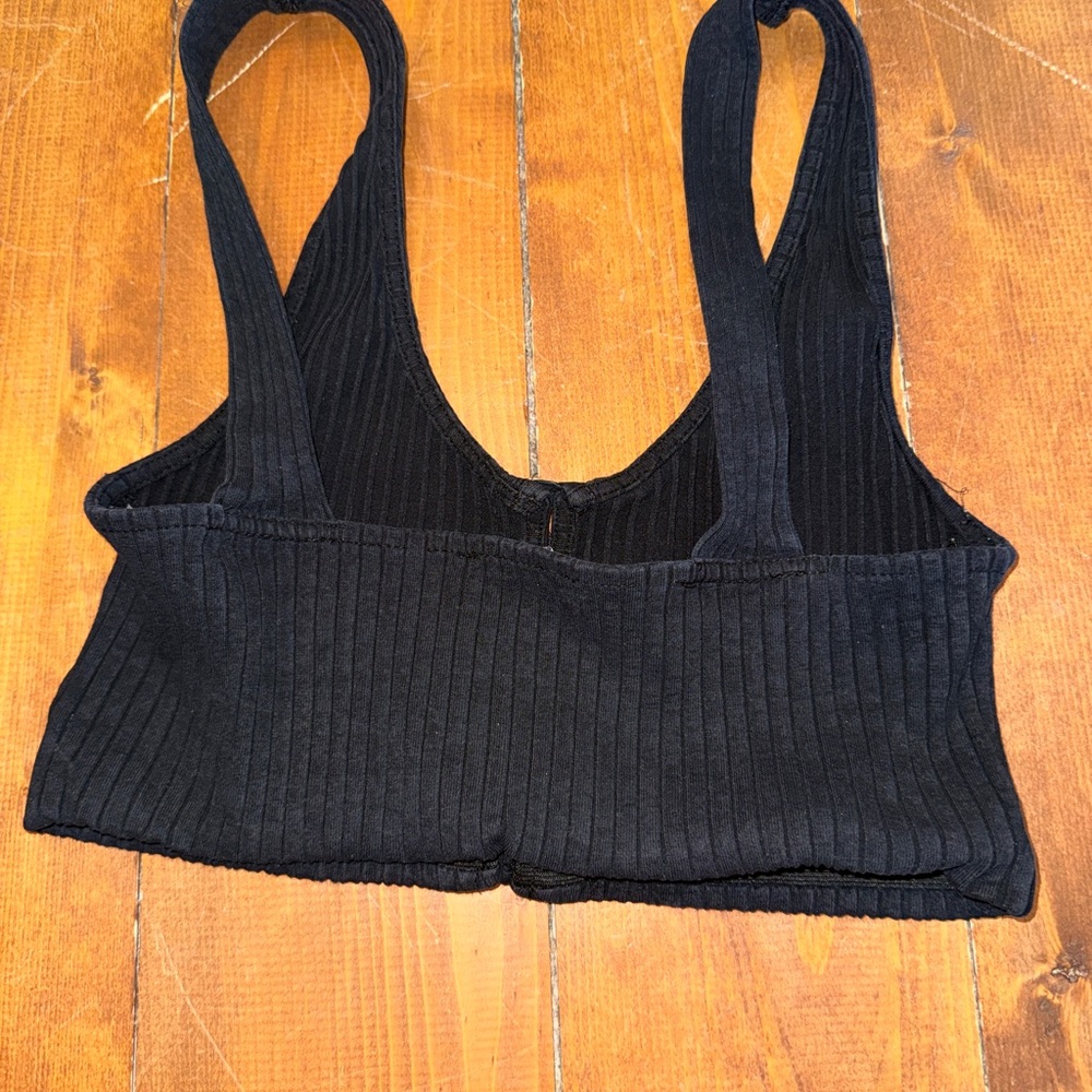 Zara Black Ribbed Buttoned Crop Top - Picture 3 of 3